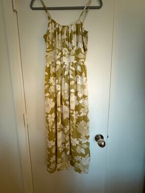 Girls Billabong Floral Midi Dress Olive Green White Smocked Bodice Spaghetti Str